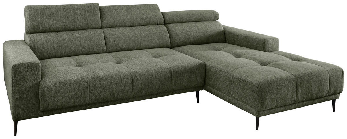 ECKSOFA Dunkelgrün Chenille  - Dunkelgrün/Schwarz, KONVENTIONELL, Textil/Metall (276/188cm) - Livetastic