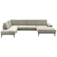 WOHNLANDSCHAFT in Velours Platinfarben  - Platinfarben/Schwarz, Design, Textil/Metall (208/344/180cm) - Dieter Knoll