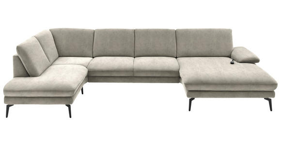 WOHNLANDSCHAFT  in Velours Platinfarben  - Platinfarben/Schwarz, Design, Textil/Metall (208/344/180cm) - Dieter Knoll