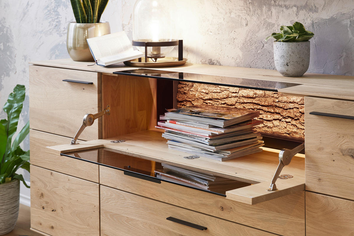 SIDEBOARD Lavia Eichefarben  192/77/44 cm  - Eichefarben/Anthrazit, Natur, Glas/Holz (192/77/44cm) - Valnatura