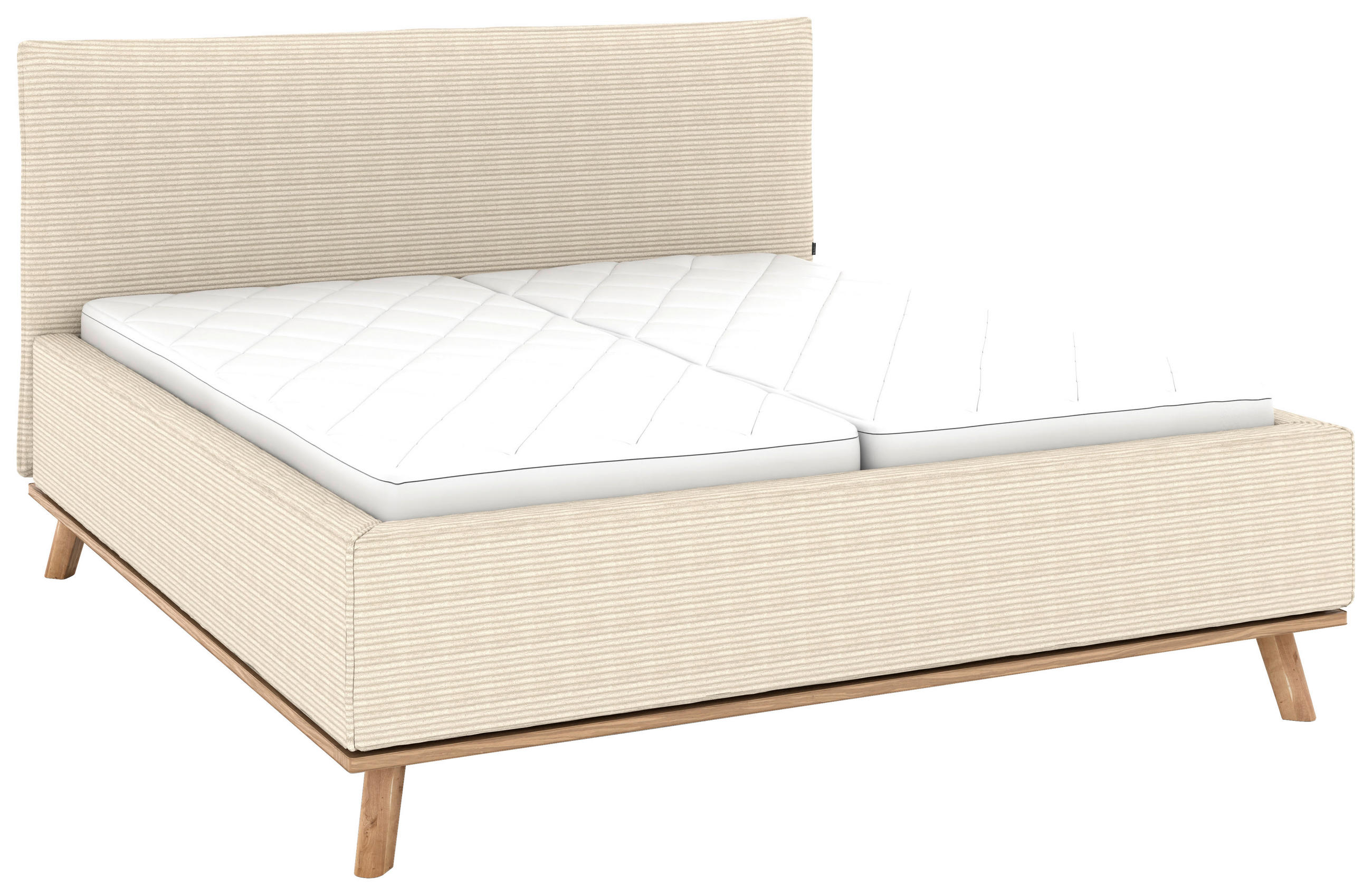 POLSTERBETT 180/200 cm,  in Beige, Matratze, Lattenrost, Bettkasten, H2 + H2 = mittel  - Eichefarben/Beige, Design, Holz/Textil (180/200cm) - Musterring