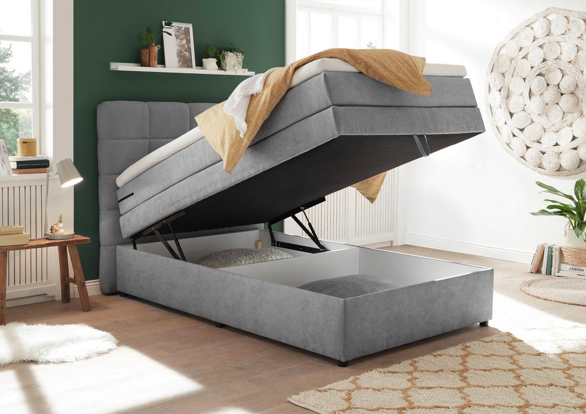 BOXSPRING-ÁGY 120/200 cm  világosszürke  - világosszürke, Konventionell, műanyag (120/200cm) - MID.YOU