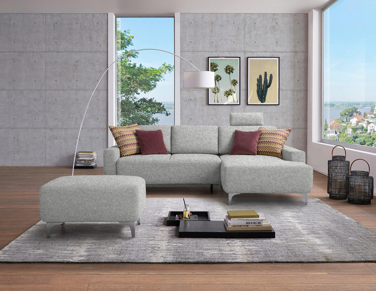 ECKSOFA  in Mikrovelours Naturfarben  248/160 cm  - Alufarben/Naturfarben, Design, Textil/Metall (248/160cm) - Sedda