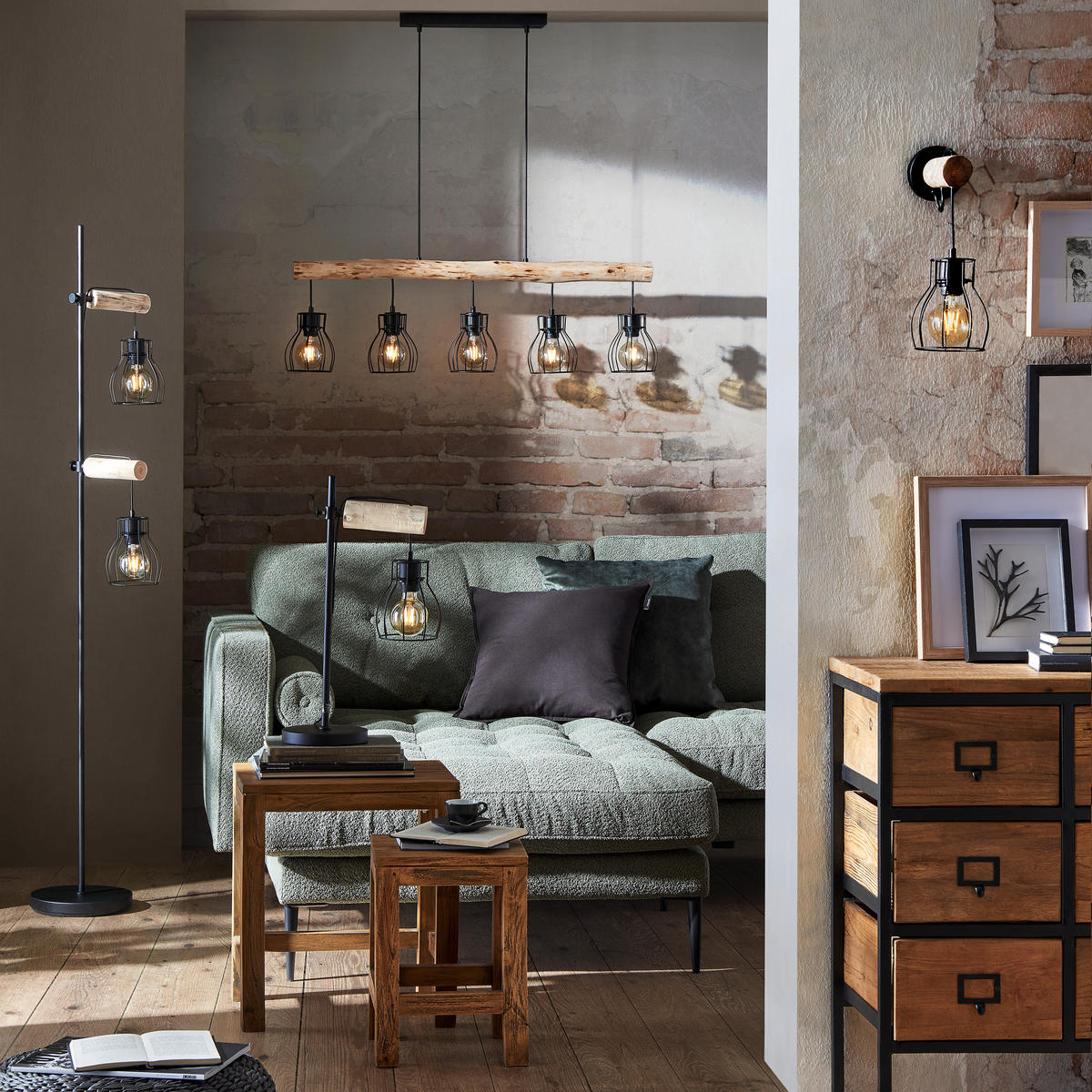 HÄNGELEUCHTE 100/13,6/140 cm    - Schwarz/Naturfarben, Trend, Holz/Metall (100/13,6/140cm) - Marama