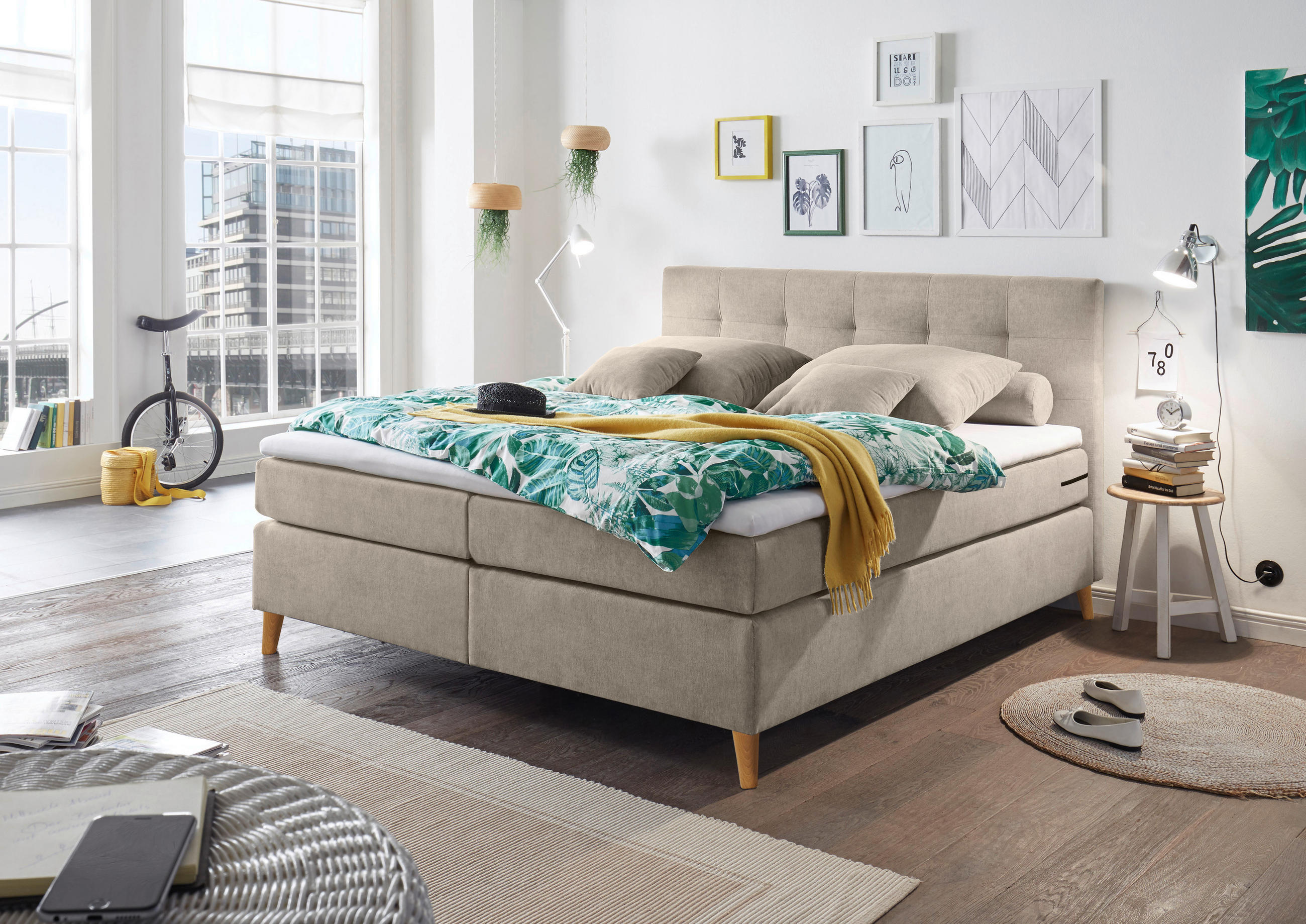 BOXSPRINGBETT 180/200 cm in Sandfarben - Sandfarben/Kieferfarben, Konventionell, Holz/Holzwerkstoff (180/200cm) - MID.YOU