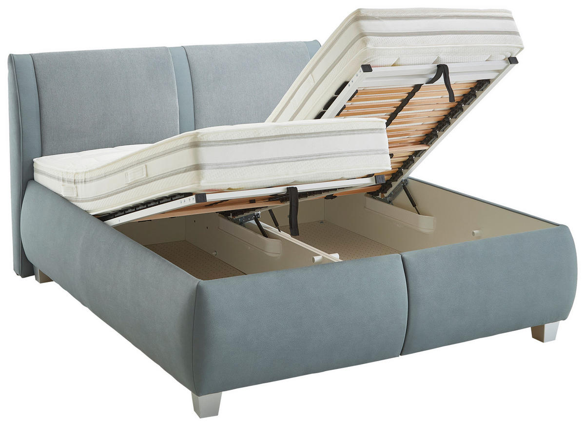 POLSTERBETT 180/200 cm,  in Blaugrau, Matratze, Lattenrost, Bettkasten, unterschiedliche Matratzenhärtegrade je Bettseite, H2 + H2 = mittel  - Silberfarben/Blaugrau, Design, Holzwerkstoff/Kunststoff (180/200cm) - Beldomo - Sleep