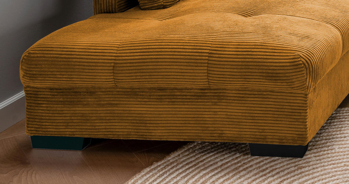 ECKSOFA Cognac Cord  - Dunkelgrün/Cognac, Design, Holz/Textil (202/298cm) - MID.YOU