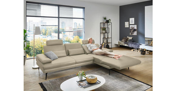 ECKSOFA in Echtleder Creme, Naturfarben 310/180 cm - Creme/Schwarz, Design, Leder/Metall (310/180cm) - Dieter Knoll