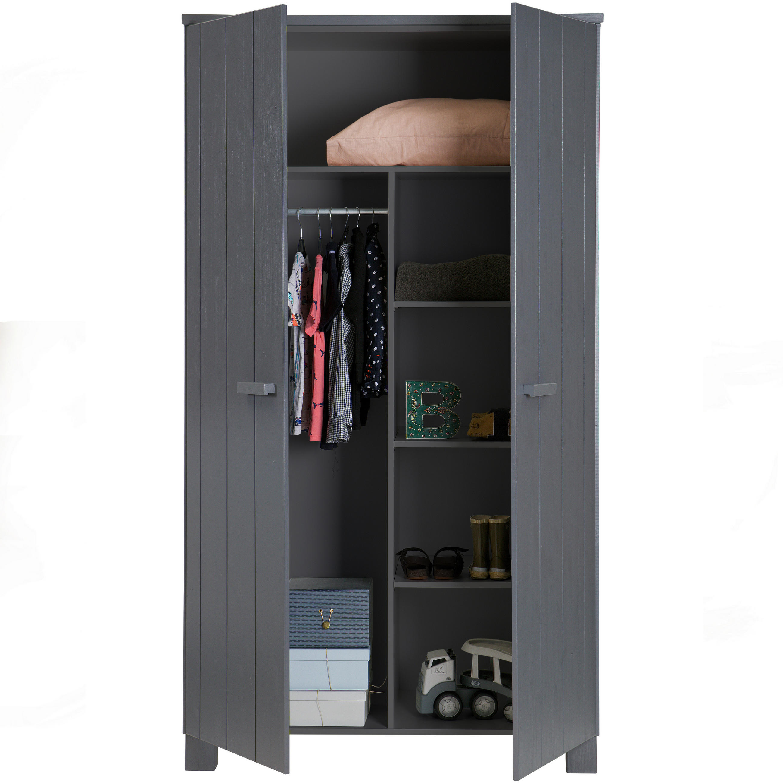 GARDEROBENSCHRANK Dennis in 111/202/55 cm - Dunkelgrau/Grau, Design, Holz (111/202/55cm) - Livetastic