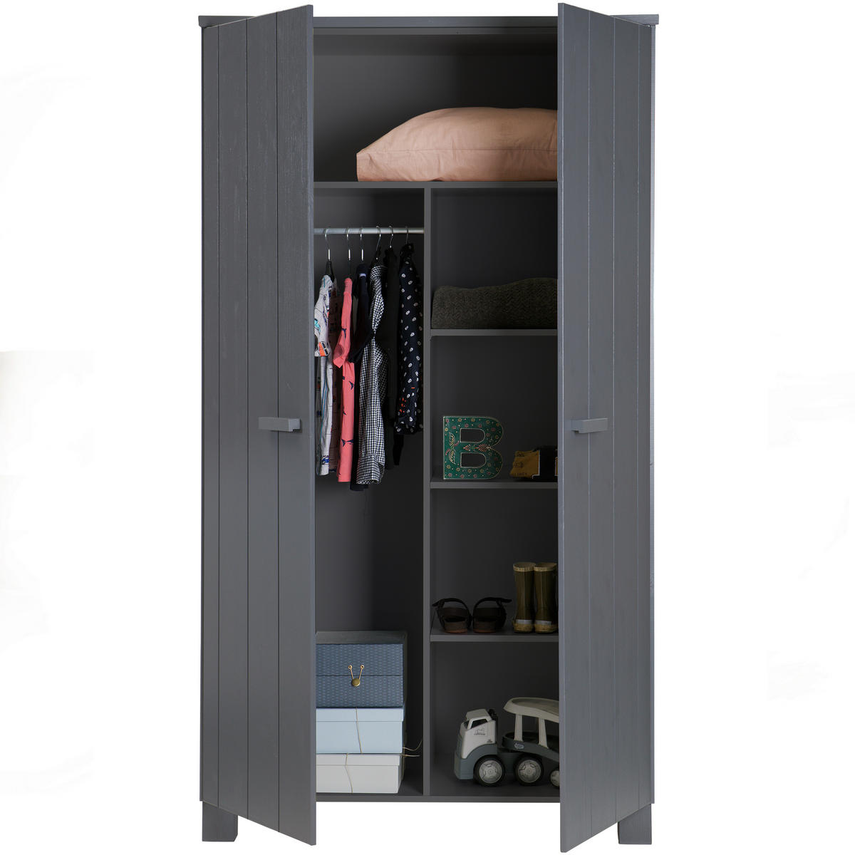 GARDEROBENSCHRANK Dennis  in 111/202/55 cm  - Dunkelgrau/Grau, Design, Holz (111/202/55cm) - Livetastic