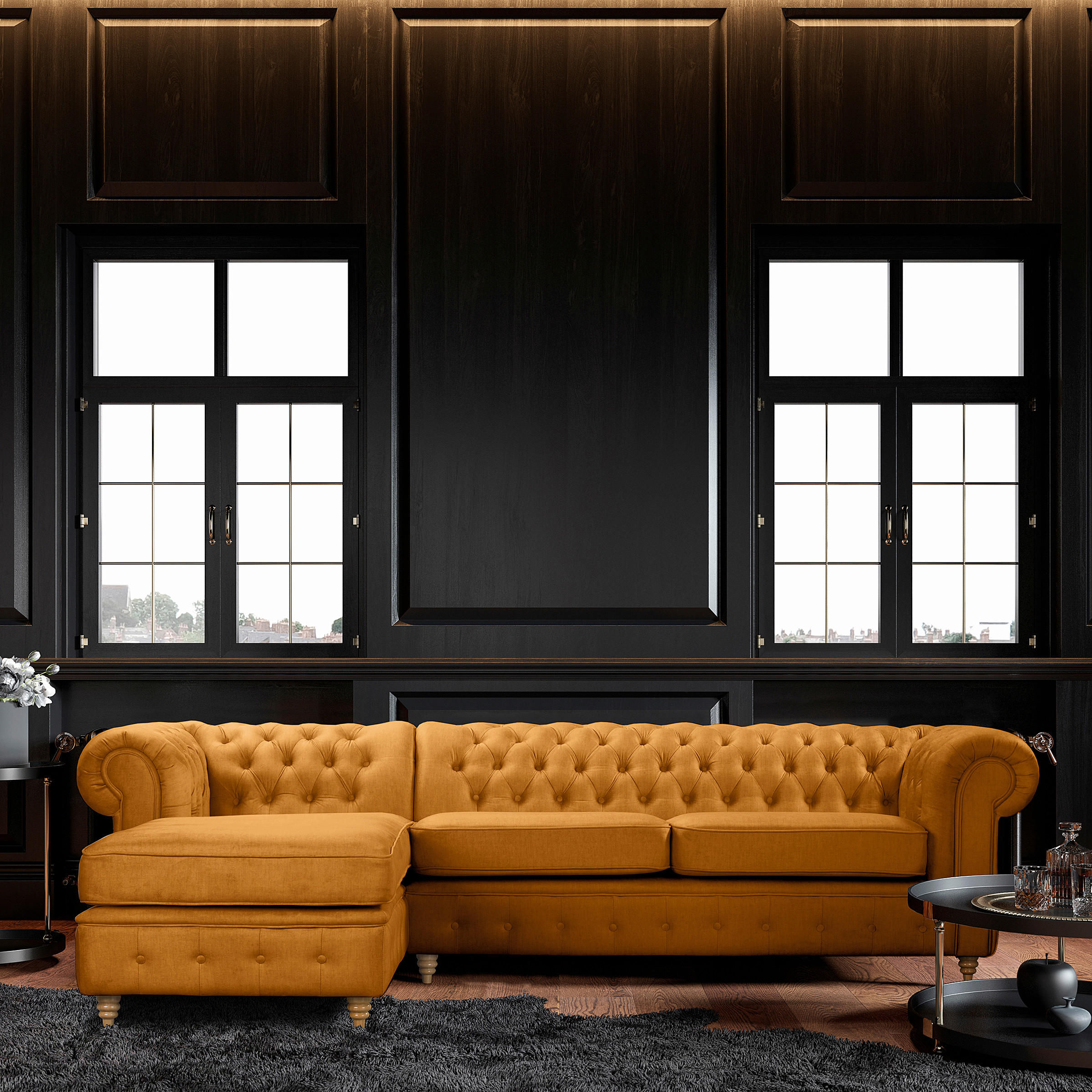ECKSOFA Mikrofaser Bernsteinfarben  - Bernsteinfarben/Braun, Design, Holz/Textil (182/284cm) - P & B
