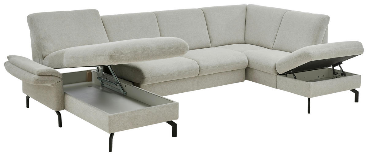 WOHNLANDSCHAFT Flachgewebe Ecru  - Ecru/Schwarz, Konventionell, Textil/Metall (170/307/190cm) - Beldomo Comfort