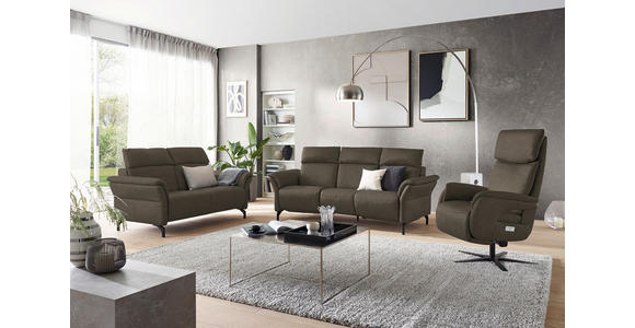 TRAPEZSOFA in Echtleder Graubraun  - Graubraun/Schwarz, KONVENTIONELL, Leder/Metall (221/103/95cm) - Dieter Knoll