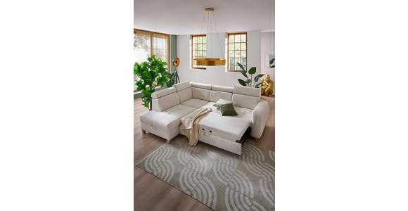 ECKSOFA inkl. Funktionen Weiß Samt - Weiß, Natur, Holz/Textil (206/261cm) - Venda