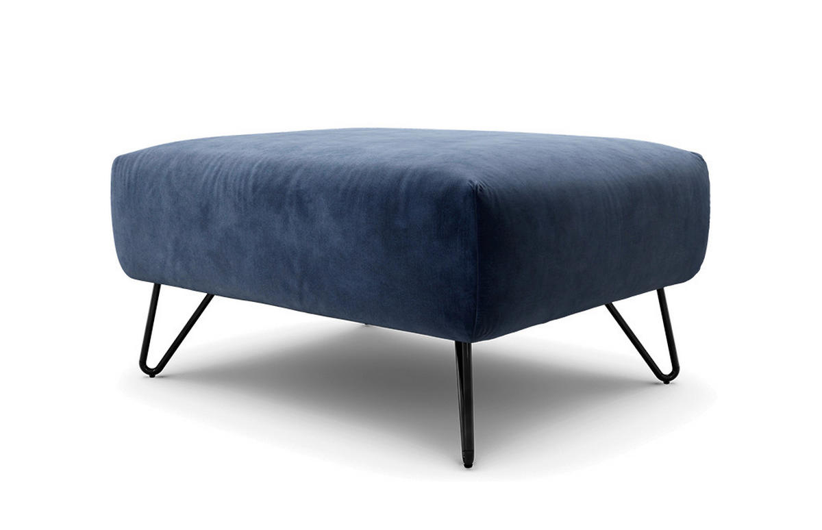 HOCKER Samt Dunkelblau  - Schwarz/Dunkelblau, Design, Textil/Metall (90/70/46cm) - SENSOO
