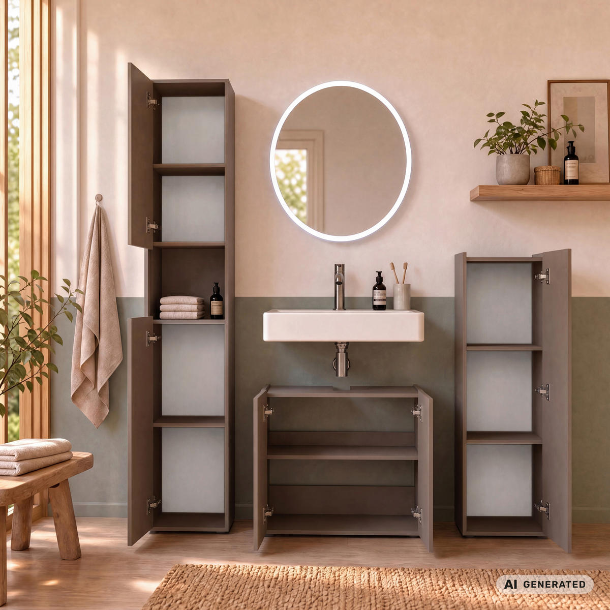 MIDISCHRANK 42/112/33 cm  - Schwarz/Cappuccino, Trend, Holzwerkstoff/Kunststoff (42/112/33cm) - MID.YOU