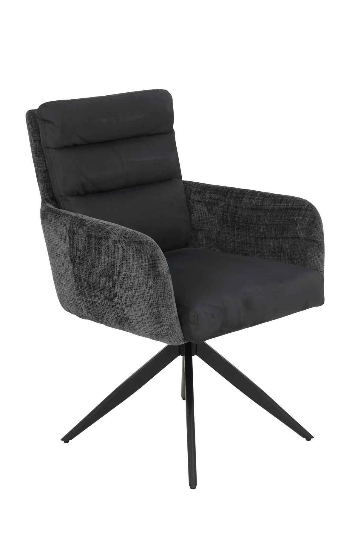 ARMLEHNSTUHL-SET 2 Stück Sitzfläche 180° drehbar Webstoff, Mikrofaser  - Anthrazit/Schwarz, MODERN, Textil/Metall (63/92/69cm) - MID.YOU
