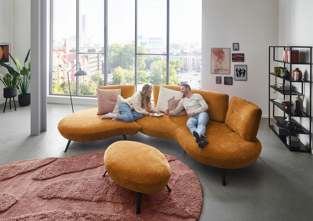 BIGSOFA Flachgewebe Senfgelb  - Senfgelb/Schwarz, Design, Textil/Metall (456/93/138cm) - Moderano