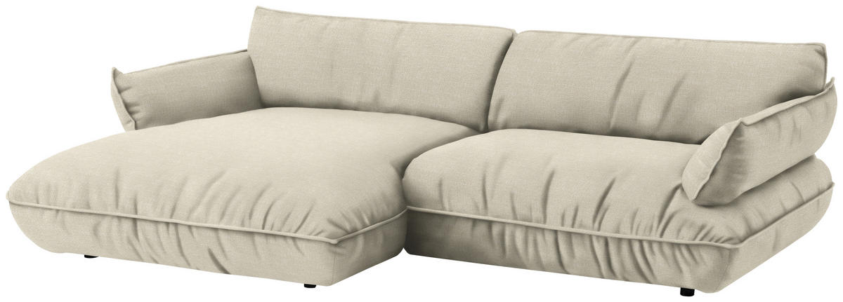 ECKSOFA  in Flachgewebe Creme  185/264 cm  - Creme/Schwarz, Design, Kunststoff/Textil (185/264cm) - Belluti