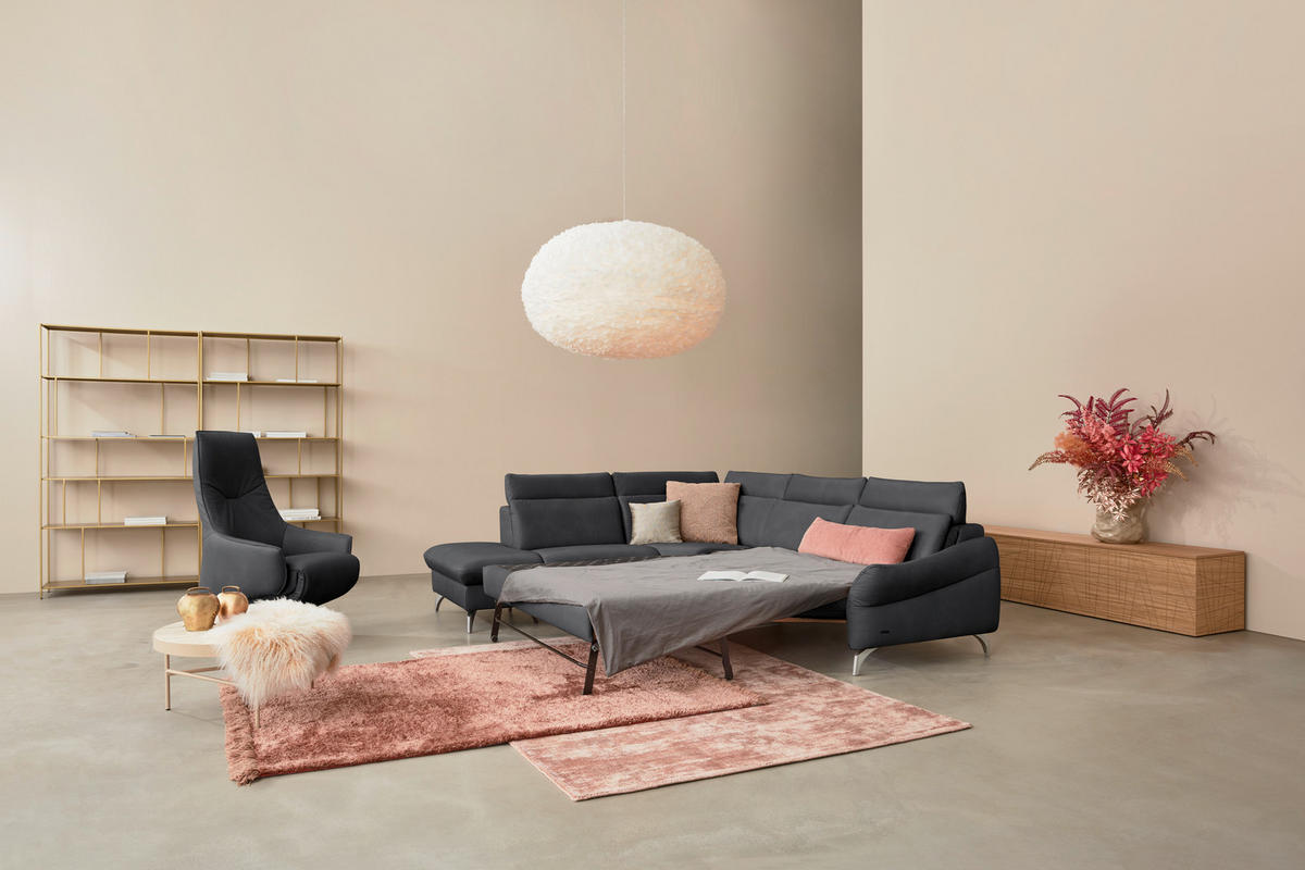 ECKSOFA in Echtleder Dunkelgrau  - Edelstahlfarben/Dunkelgrau, Konventionell, Leder/Metall (242/296cm) - Himolla Komfortklass
