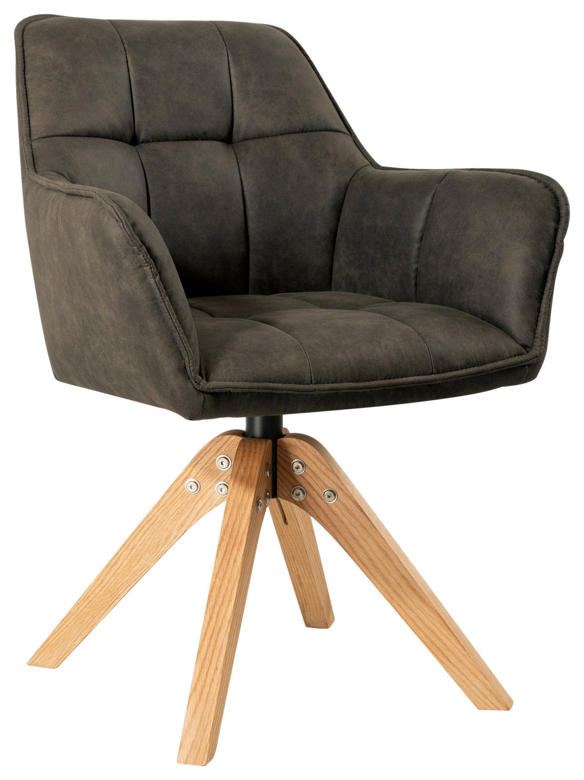 ARMLEHNSTUHL in Holz, Textil Grau, Eichefarben  - Eichefarben/Grau, Basics, Holz/Textil (61/85/63cm) - MID.YOU