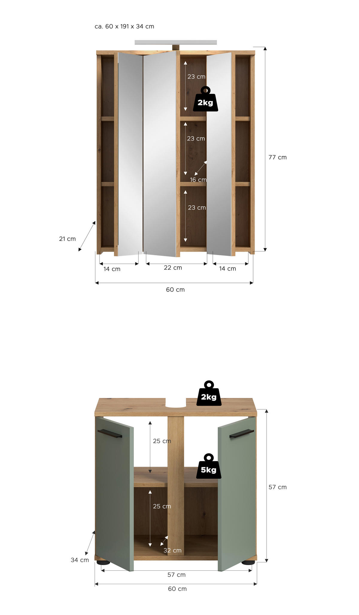 BADRUM 60 cm  - svart/ek Artisan, Trend, trämaterial/glas (60cm) - MID.YOU
