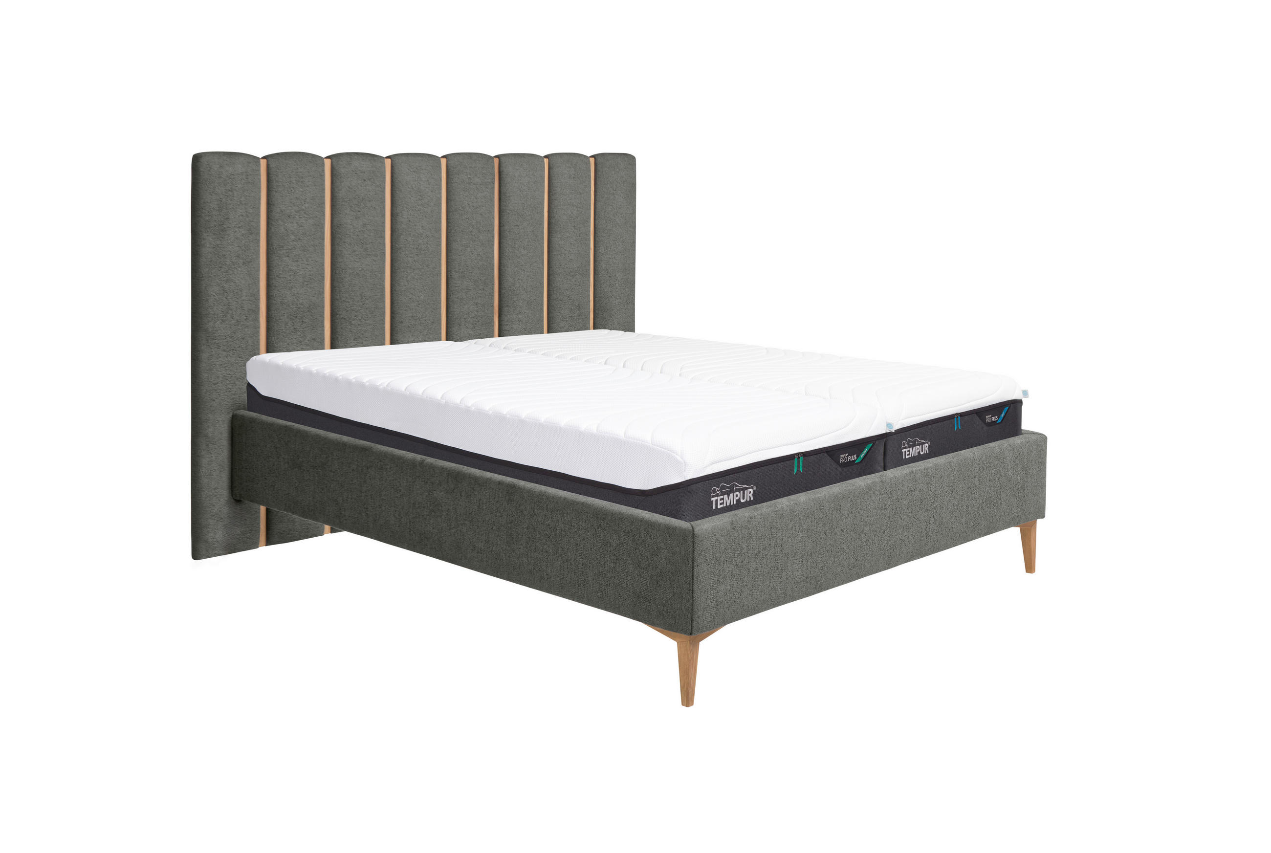 POLSTERBETT 180/200 cm,  in Grau, gepolstertes Kopfteil,  - Eichefarben/Grau, Design, Holz/Textil (180/200cm) - Tempur