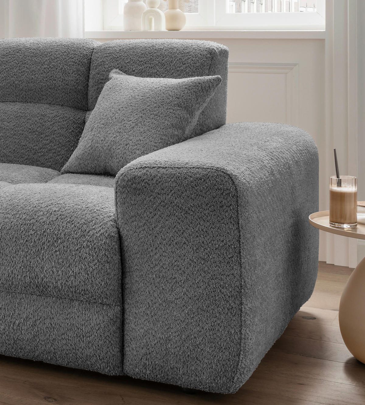 ECKSOFA Anthrazit Bouclé  - Anthrazit/Schwarz, MODERN, Kunststoff/Textil (152/301cm) - Livetastic
