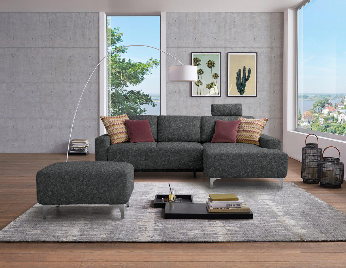 ECKSOFA  in Mikrovelours Anthrazit  248/160 cm  - Anthrazit/Alufarben, Design, Textil/Metall (248/160cm) - Sedda