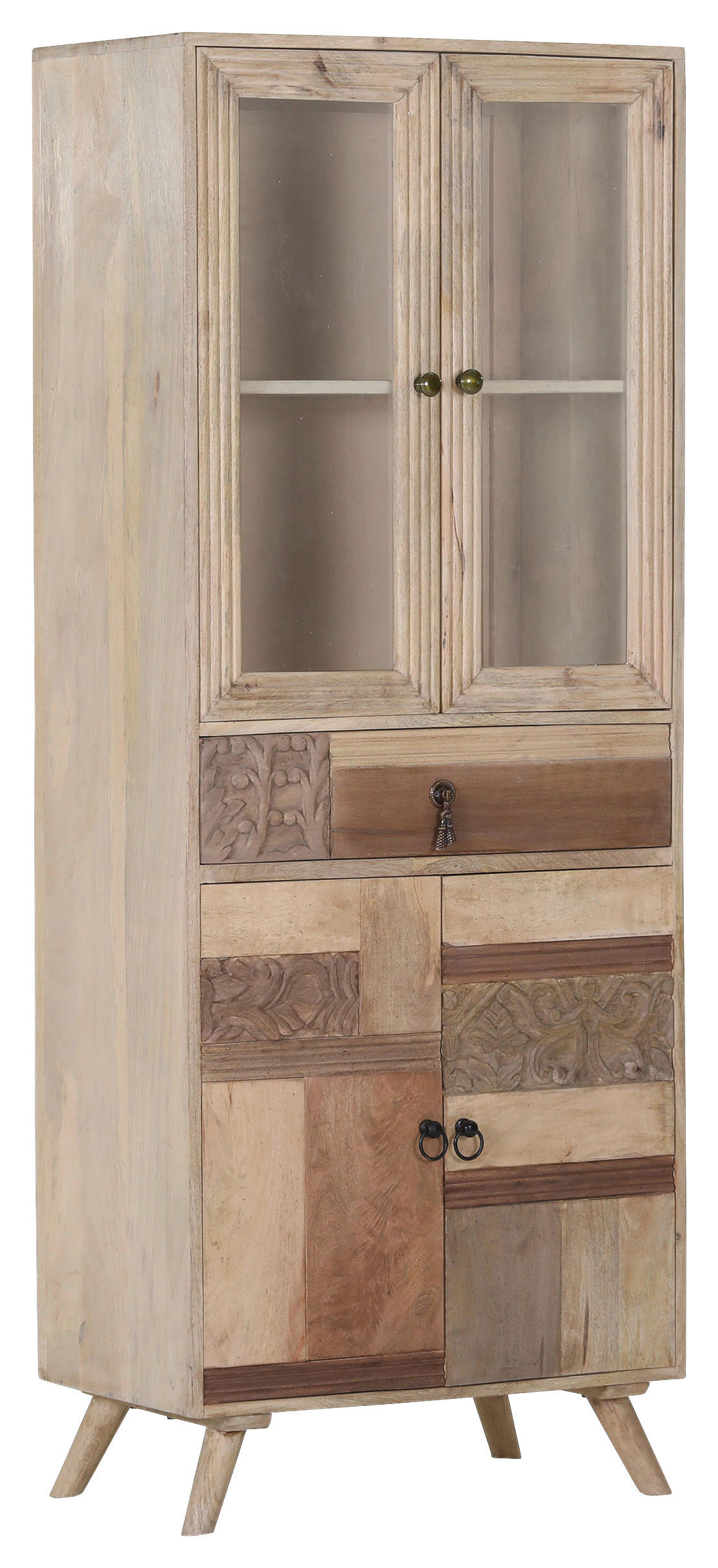 VITRINE in massiv Mangoholz Braun  - Klar/Messingfarben, Design, Glas/Holz (70/180/42cm) - Landscape