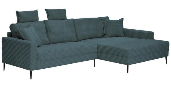 ECKSOFA Blau Cord - Blau/Schwarz, KONVENTIONELL, Textil/Metall (276/173cm) - Carryhome