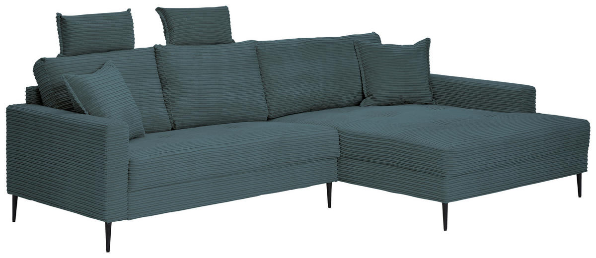 ECKSOFA in Cord Blau  276/173 cm  - Blau/Schwarz, KONVENTIONELL, Textil/Metall (276/173cm) - Carryhome