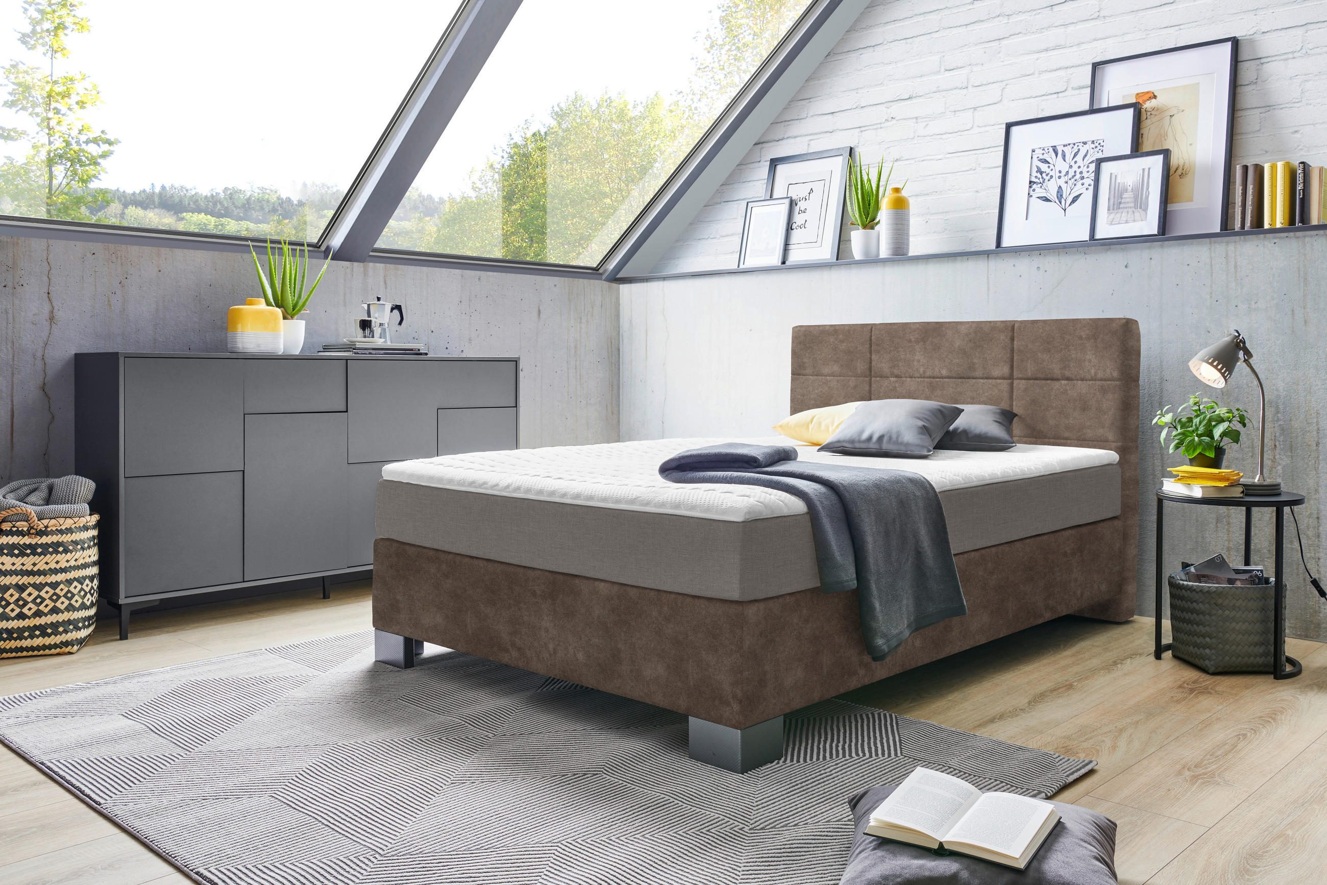 BOXSPRINGBETT 120/200 cm  in Taupe  - Taupe/Graphitfarben, Design, Holz/Textil (120/200cm) - Hom`in
