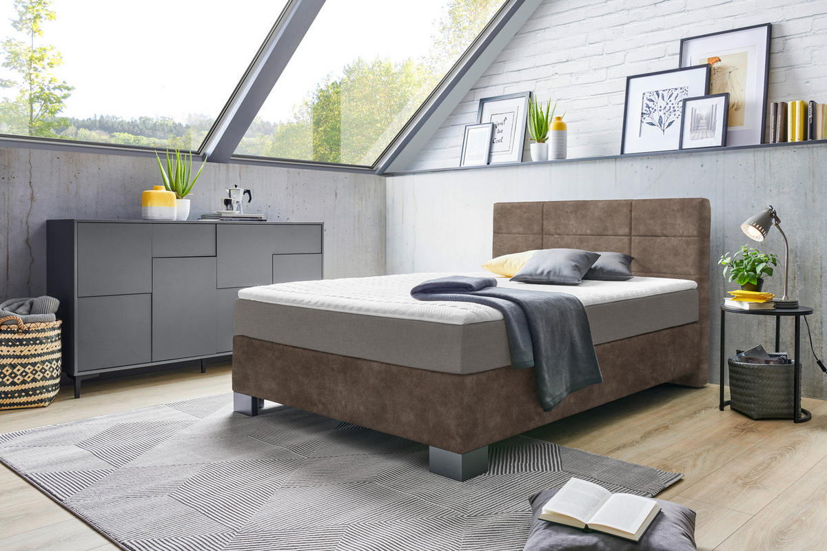BOXSPRINGBETT 140/200 cm  in Taupe  - Taupe/Graphitfarben, Design, Holz/Textil (140/200cm) - Hom`in