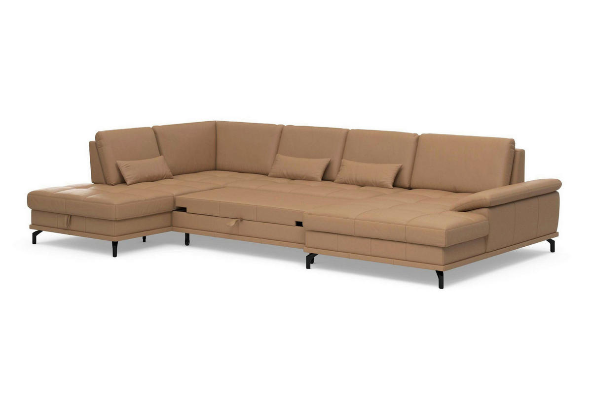 WOHNLANDSCHAFT COSTELLO E Cappuccino Echtleder  - Schwarz/Cappuccino, Basics, Leder/Metall (223/363/176cm) - Sit & More