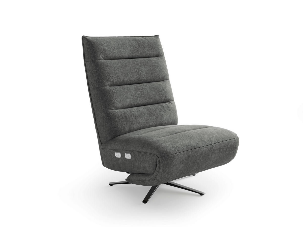 RELAXSESSEL EVE E Mikrofaser Kopfteilverstellung, Rücken echt    - Dunkelgrau/Schwarz, Basics, Textil/Metall (80/109/98cm) - Sit & More