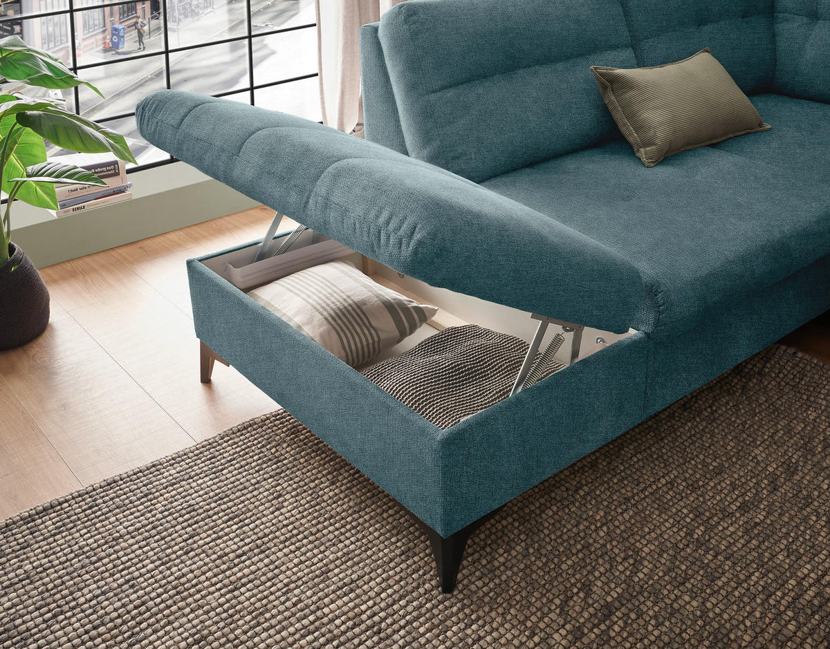WOHNLANDSCHAFT in Webstoff Blau  - Blau/Schwarz, Konventionell, Kunststoff/Textil (218/324/170cm) - MID.YOU