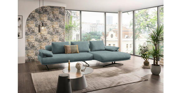 ECKSOFA  in Chenille Blau Rückenkissen, Armlehnenkissen  334/168 cm  - Blau/Schwarz, Design, Textil/Metall (334/168cm) - Dieter Knoll
