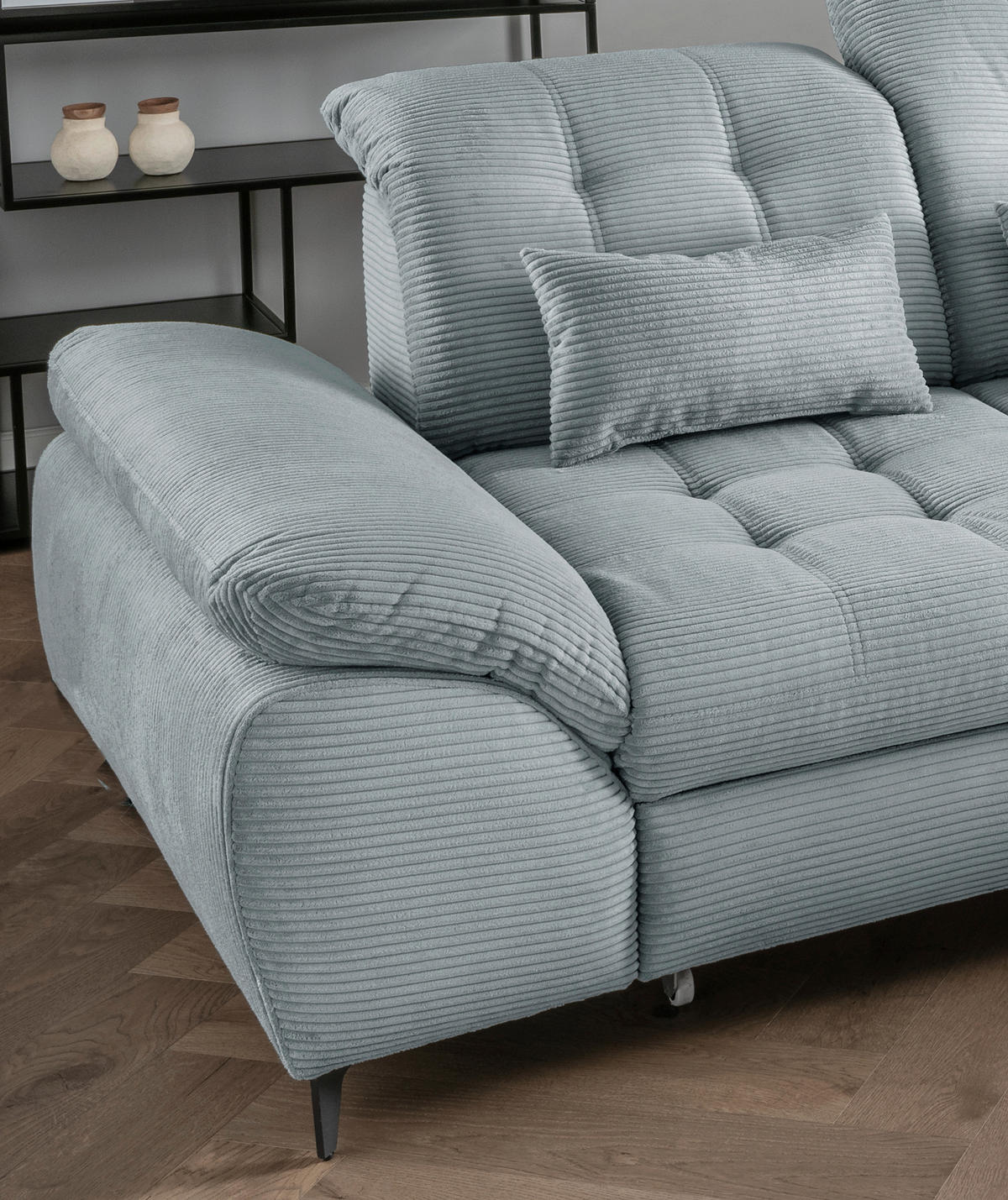 ECKSCHLAFSOFA in Cord Hellblau  - Schwarz/Hellblau, Modern, Textil/Metall (273/189cm) - Livetastic