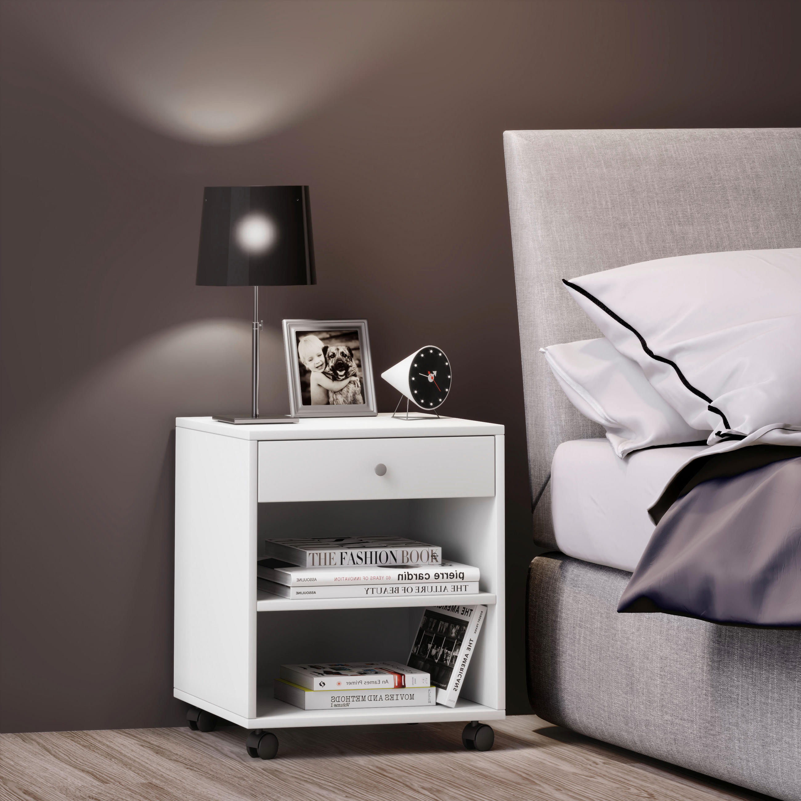 NACHTSCHRANK 45/54/38 cm  - Silberfarben/Weiß, MODERN, Holzwerkstoff/Kunststoff (45/54/38cm) - MID.YOU