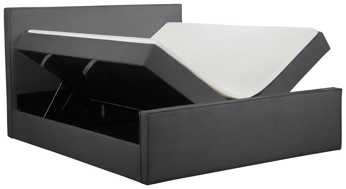 BOXBETT 180/200 cm,  in Anthrazit, gepolstertes Kopfteil, Bettkasten, Topper, Matratzen, H3 + H3 = fest  - Anthrazit/Schwarz, Basics, Kunststoff/Textil (180/200cm) - Chameo
