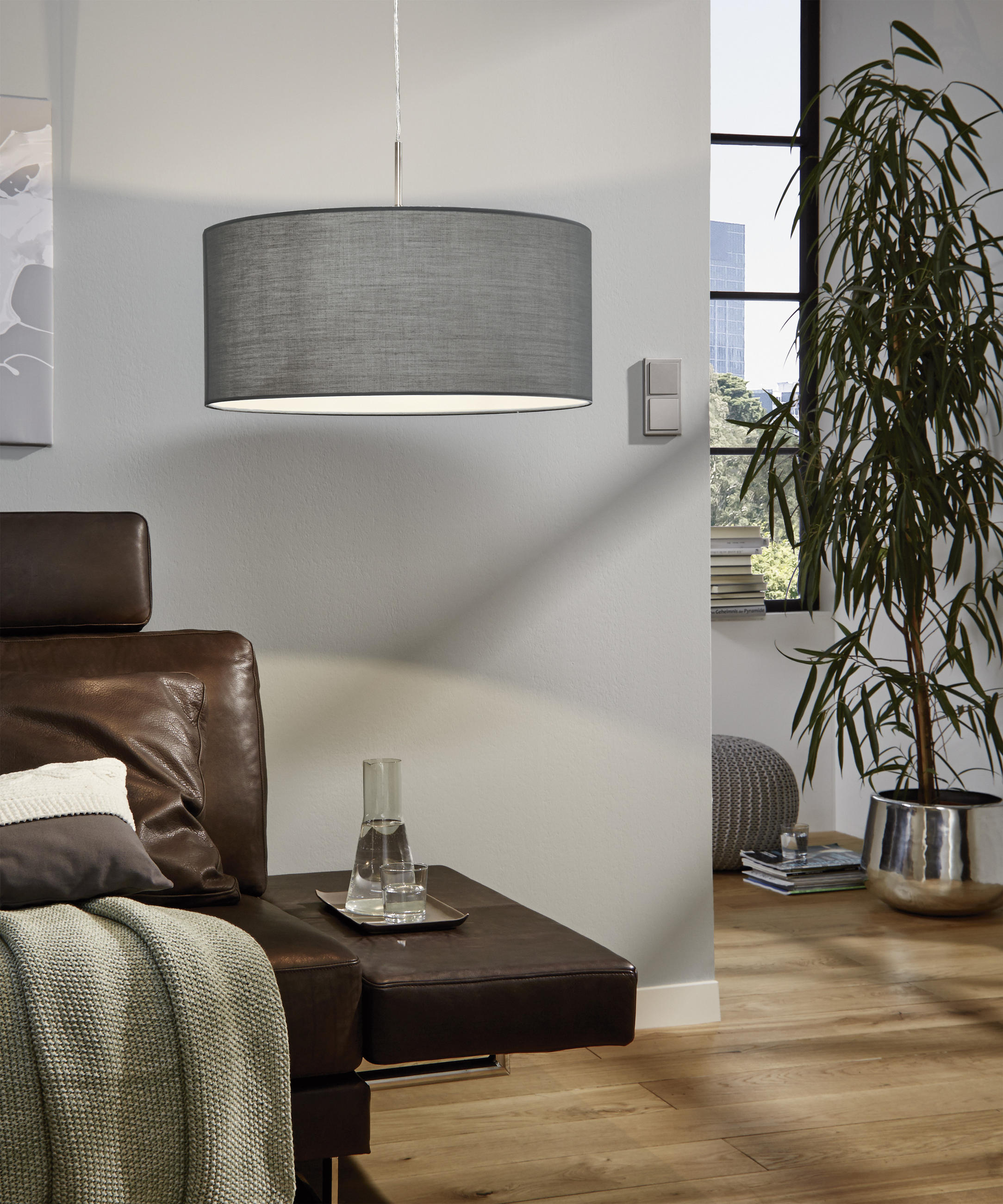 HÄNGELEUCHTE 53/110 cm   - Grau/Nickelfarben, MODERN, Textil/Metall (53/110cm)