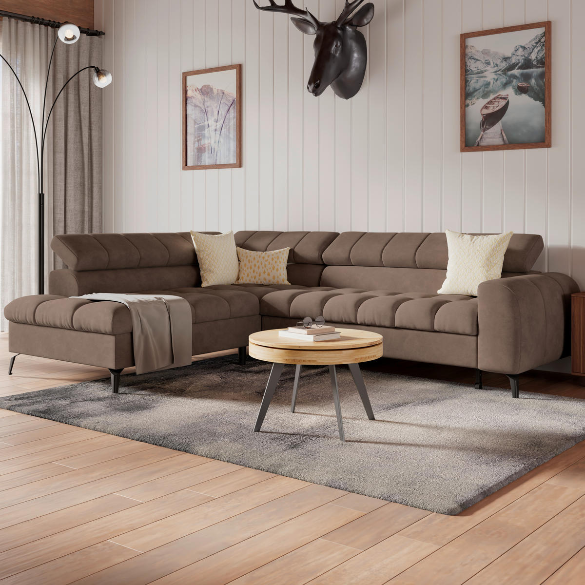 ECKSOFA Braun  - Schwarz/Braun, Trend, Kunststoff/Textil (203/261cm) - Livetastic
