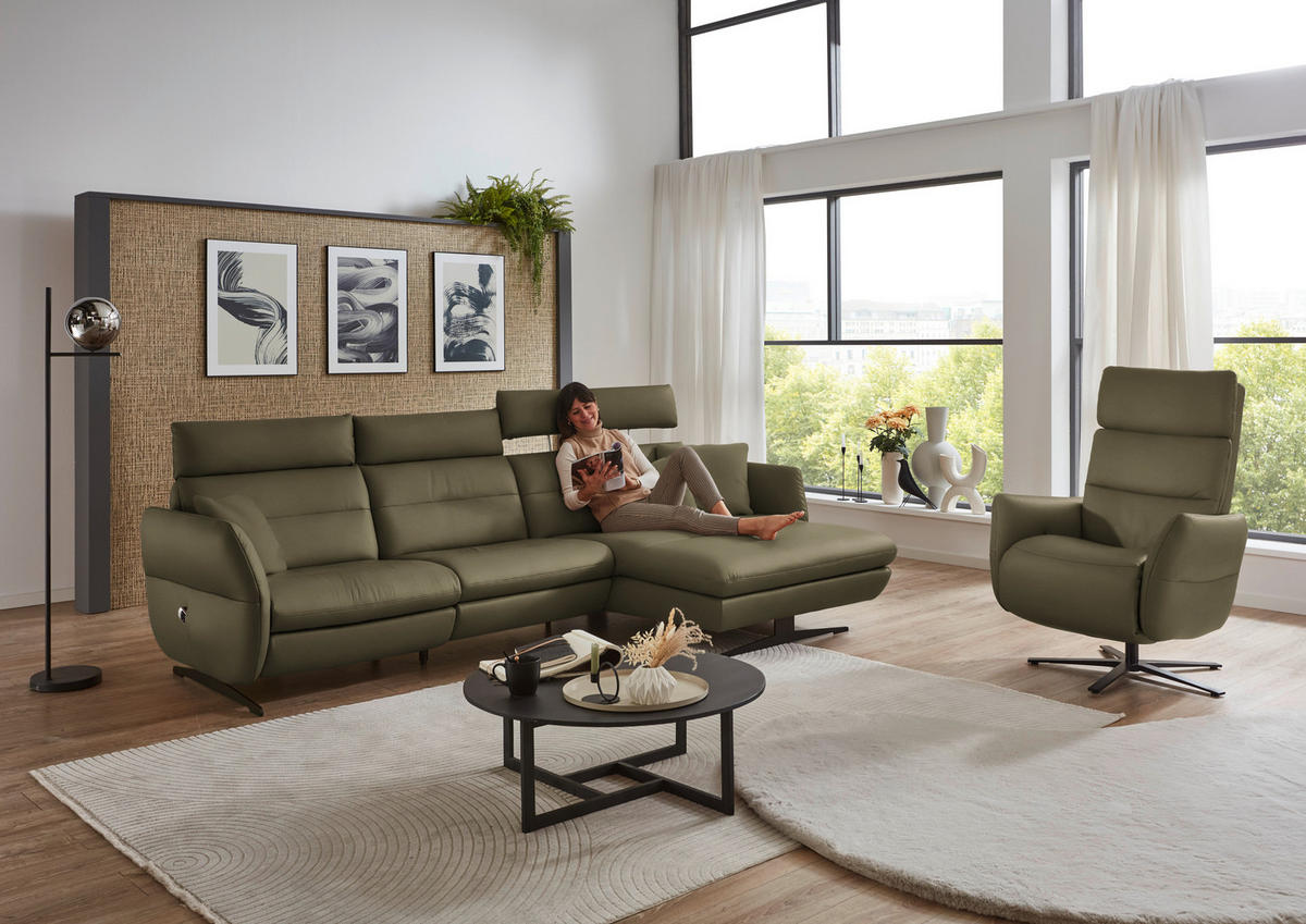 RELAXSESSEL in Leder Olivgrün  - Schwarz/Olivgrün, Design, Leder/Metall (82/119/85cm) - Dieter Knoll