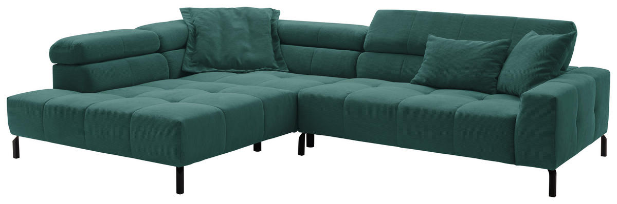 ECKSOFA in Feincord Grün  - Schwarz/Grün, Konventionell, Textil/Metall (219/311cm) - Hom`in