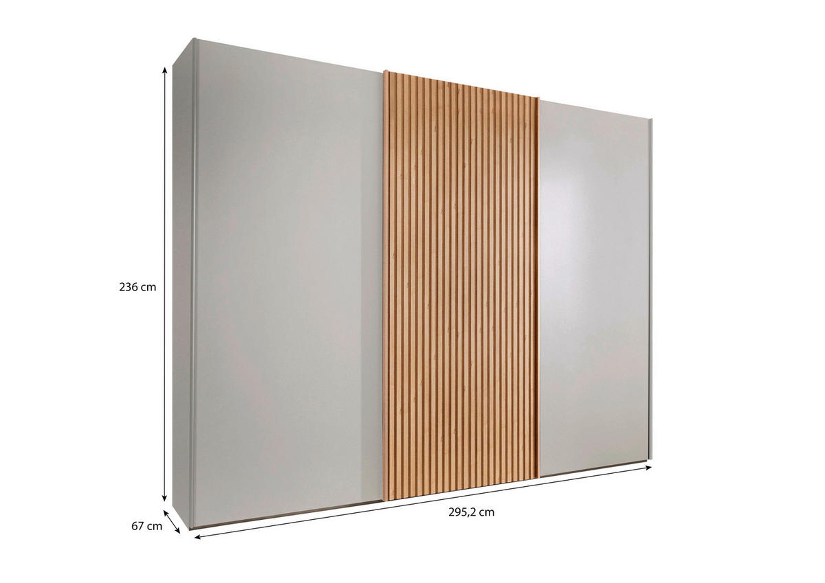 SCHWEBETÜRENSCHRANK in Champagner, Eiche Bianco  - Eiche Bianco/Champagner, Design, Holz/Holzwerkstoff (300/236/67cm) - Novel