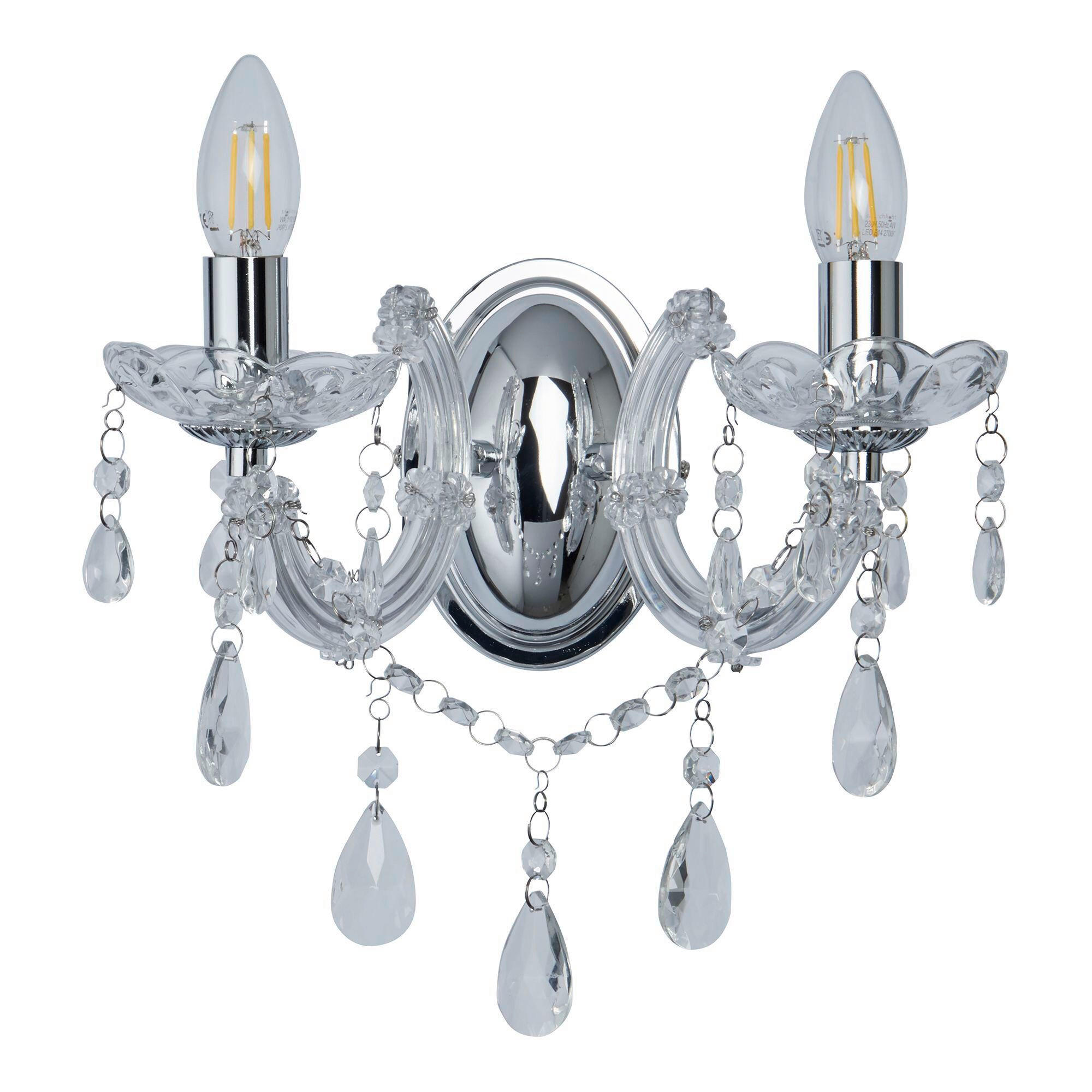 VÄGGLAMPA Marie Therese 32/20 cm   - kromfärg, Basics, metall/glas (32/20cm)