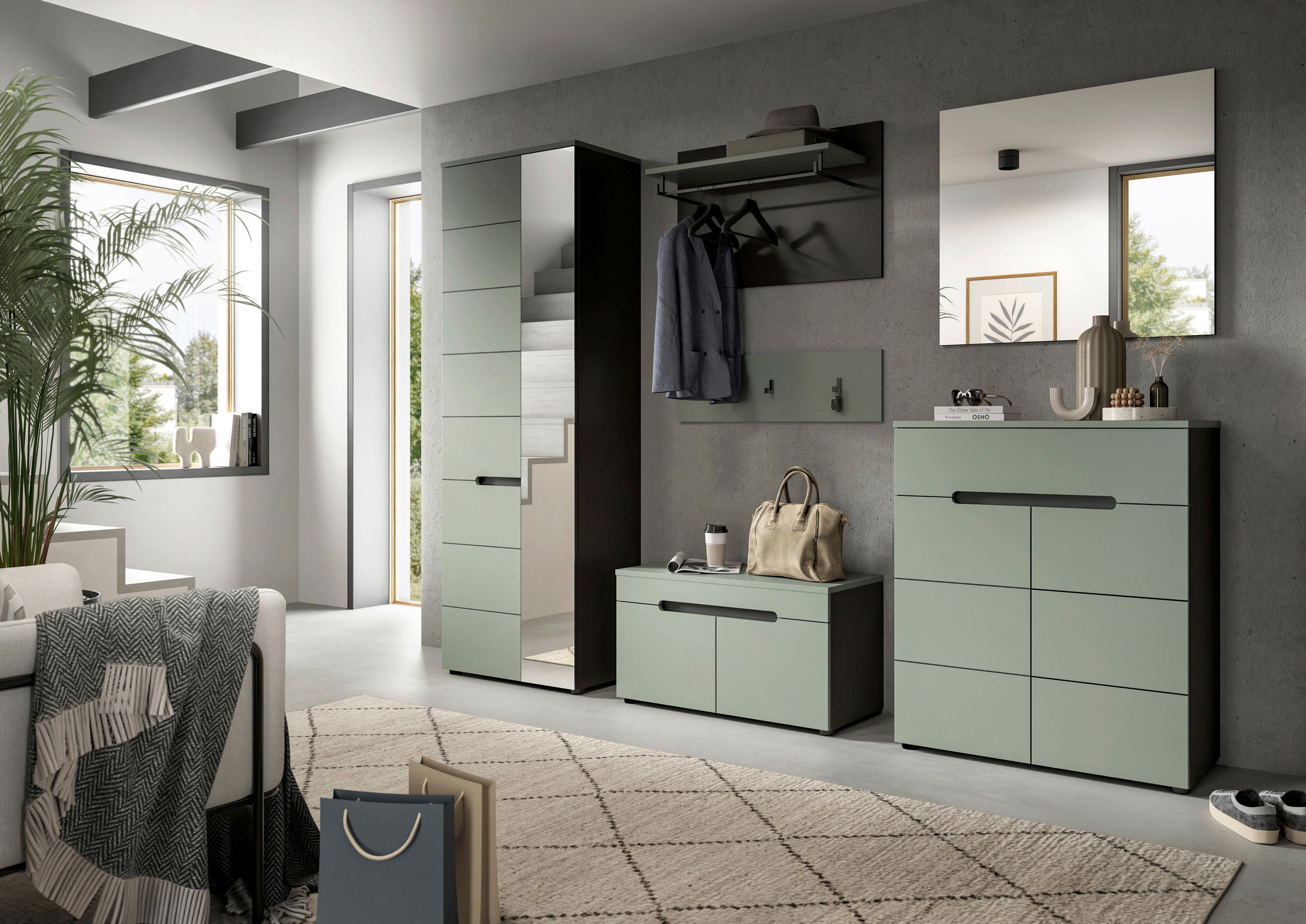 PREDSOBLJE  siva, sivo-zelena  - siva/sivo-zelena, Design, drvni materijal (160/190/37cm) - Livetastic