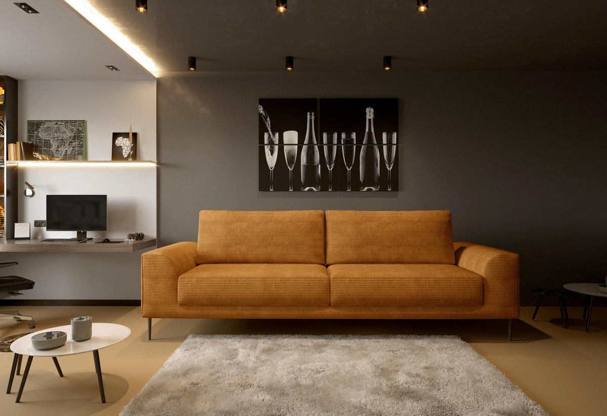 SCHLAFSOFA in Cord Currygelb  - Currygelb/Schwarz, Design, Textil/Metall (250/89/105cm) - Welnova