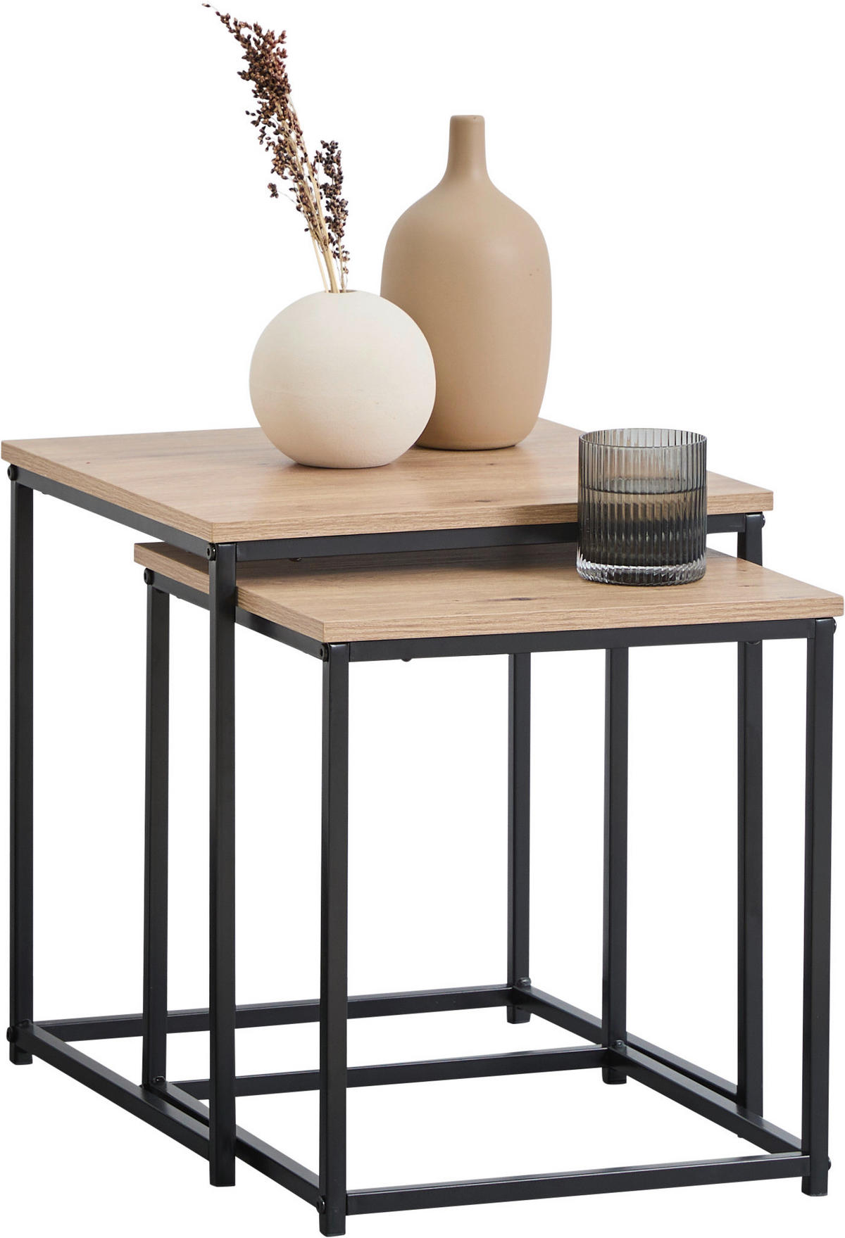 BEISTELLTISCHSET quadratisch Schwarz, Eiche Artisan  - Schwarz/Eiche Artisan, Basics, Holzwerkstoff/Metall (37,5/40/37,5cm) - Boxxx
